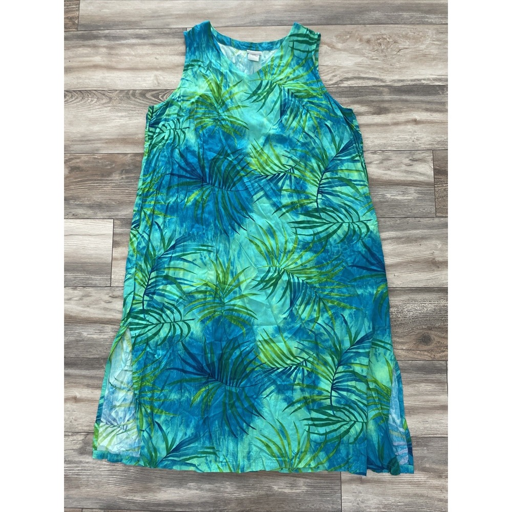 Peppermint Bay Vintage Tropical Palm Leaf Rayon Midi Dress Blue Green 2X